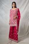 Buy_Khwaab by Sanjana Lakhani_Pink Chinon Embroidery Flower Round Neck Resham Straight Kurta Palazzo Set_Online_at_Aza_Fashions