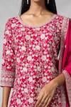 Khwaab by Sanjana Lakhani_Pink Chinon Embroidery Flower Round Neck Resham Straight Kurta Palazzo Set_at_Aza_Fashions