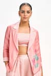 Tanu Malhotra_Peach Blazer And Crop Top Cotton Printed Lotus Blazer Notched Flared Pant Set _Online_at_Aza_Fashions