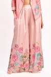 Buy_Tanu Malhotra_Peach Blazer And Crop Top Cotton Printed Lotus Blazer Notched Flared Pant Set _Online_at_Aza_Fashions