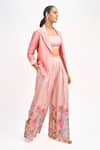 Shop_Tanu Malhotra_Peach Blazer And Crop Top Cotton Printed Lotus Blazer Notched Flared Pant Set _Online_at_Aza_Fashions