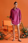 Buy_Label RaMa_Magenta Handloom Cotton Plain Collar Primrose Boxy Shirt Tunic _at_Aza_Fashions