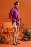 Buy_Label RaMa_Magenta Handloom Cotton Plain Collar Primrose Boxy Shirt Tunic 