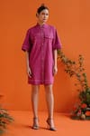 Buy_Label RaMa_Magenta Handloom Cotton Embroidery Stitchline Thread Collar Shirt Dress _at_Aza_Fashions