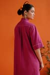 Shop_Label RaMa_Magenta Handloom Cotton Embroidery Stitchline Thread Collar Shirt Dress 