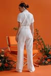 Shop_Label RaMa_White Handloom Cotton Plain Collar Easter Jumpsuit With Belt _at_Aza_Fashions