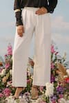 Shop_Label RaMa_White Handloom Cotton Plain Skylarks Pleated Trousers _Online_at_Aza_Fashions