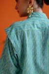 Label RaMa_Blue Muslin Printed Stripe Collar Daffodil Shirt _at_Aza_Fashions