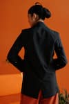 Shop_Label RaMa_Black Silk Plain Shawl Collar April Showers Jacket _at_Aza_Fashions