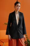 Buy_Label RaMa_Black Silk Plain Shawl Collar April Showers Jacket _Online_at_Aza_Fashions