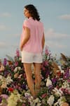 Shop_Label RaMa_Pink Silk Plain V Neck Tulip Gathered Top _at_Aza_Fashions