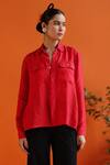 Buy_Label RaMa_Red Silk Plain Collar Iris Shirt _at_Aza_Fashions