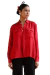 Label RaMa_Red Silk Plain Collar Iris Shirt _at_Aza_Fashions