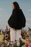 Shop_Label RaMa_Black Muslin Solid Plunging V Neck Le Mistral Front Tie Up Cape _at_Aza_Fashions