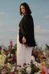 Buy_Label RaMa_Black Muslin Solid Plunging V Neck Le Mistral Front Tie Up Cape _Online_at_Aza_Fashions