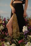 Label RaMa_Black Silk Cotton Solid Swallow Tail High Slit A-line Skirt _Online_at_Aza_Fashions