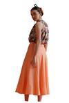 Label RaMa_Peach Silk Cotton Solid Swallow Tail High Slit A-line Skirt _Online_at_Aza_Fashions