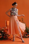 Buy_Label RaMa_Peach Silk Cotton Solid Swallow Tail High Slit A-line Skirt _Online_at_Aza_Fashions