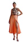 Label RaMa_Peach Silk Cotton Solid Swallow Tail High Slit A-line Skirt _at_Aza_Fashions