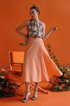 Buy_Label RaMa_Peach Silk Cotton Solid Swallow Tail High Slit A-line Skirt 