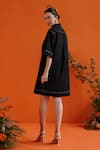 Buy_Label RaMa_Black Handloom Cotton Solid Collar Neck Printemps Stitch Line Detail Shirt Dress 