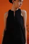 Buy_Label RaMa_Black Handloom Cotton Solid Halter Neck Hanami Front Zippered Jumpsuit_Online_at_Aza_Fashions