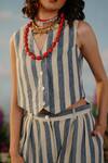 Buy_Label RaMa_Off White Handloom Cotton Striped V Neck Vasanta Waistcoat _Online_at_Aza_Fashions