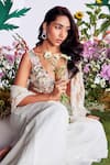 Shop_Nea by Nikita Tiwari_White Raw Silk Hand Embroidered Lotus Plunge-v Cape With Sharara Set_Online_at_Aza_Fashions