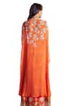 Shop_Nea by Nikita Tiwari_Orange Raw Silk Hand Embroidered Lotus Plunge Print Cape With Sharara Set_Online_at_Aza_Fashions