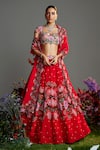 Buy_Nea by Nikita Tiwari_Red Raw Silk Hand Embroidered Floral Cutout Phool Bhag Lehenga Set _at_Aza_Fashions