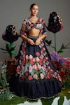 Buy_Nea by Nikita Tiwari_Black Raw Silk Hand Embroidered Floral V-neck Phool Lehenga Set_at_Aza_Fashions