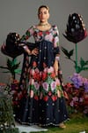 Buy_Nea by Nikita Tiwari_Black Raw Silk Hand Embroidered Floral Leaf Phool Bhag Anarkali With Dupatta _at_Aza_Fashions