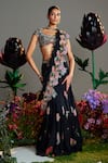 Buy_Nea by Nikita Tiwari_Black Viscose Georgette Hand Embroidered Phool Bhag Pre-draped Saree Skirt Set_at_Aza_Fashions