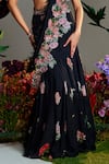 Buy_Nea by Nikita Tiwari_Black Viscose Georgette Hand Embroidered Phool Bhag Pre-draped Saree Skirt Set_Online_at_Aza_Fashions