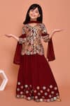 Buy_Samyukta Singhania_Maroon Georgette Embroidered Thread Work Kurta Lehenga Set _at_Aza_Fashions