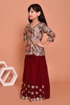 Buy_Samyukta Singhania_Maroon Georgette Embroidered Thread Work Kurta Lehenga Set _Online_at_Aza_Fashions