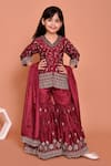 Buy_Samyukta Singhania_Maroon Polyester Embroidered Zari Work Sequins And Kurta Gharara Set _at_Aza_Fashions