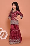 Buy_Samyukta Singhania_Maroon Polyester Embroidered Zari Work Sequins And Kurta Gharara Set _Online_at_Aza_Fashions