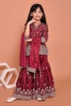 Samyukta Singhania_Maroon Polyester Embroidered Zari Work Sequins And Kurta Gharara Set _at_Aza_Fashions