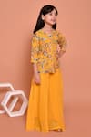 Samyukta Singhania_Yellow Georgette Embroidered Sequins Floral Kurta Palazzo Set _at_Aza_Fashions