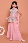 Buy_Samyukta Singhania_Pink Georgette Embroidery Sequins Peplum Top With Palazzo Set 