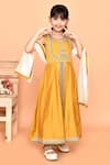 Buy_Samyukta Singhania_Yellow Cotton Embroidery Stones Floral Anarkali And Pant Set _at_Aza_Fashions