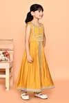 Samyukta Singhania_Yellow Cotton Embroidery Stones Floral Anarkali And Pant Set _at_Aza_Fashions