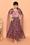 Buy_Petite Pomme_Purple Satin Beads, Stones Floral Print Embroidered Puff Sleeve Gown_at_Aza_Fashions