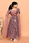 Shop_Petite Pomme_Purple Satin Beads, Stones Floral Print Embroidered Puff Sleeve Gown_at_Aza_Fashions