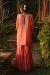 Shop_Nazar by Indu_Peach Cotton Embroidery Flower Round Neck Pearl Kurta Palazzo Set _at_Aza_Fashions