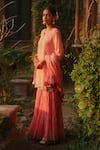 Shop_Nazar by Indu_Peach Cotton Embroidery Flower Round Neck Pearl Kurta Palazzo Set _Online_at_Aza_Fashions