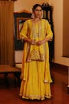 Buy_Nazar by Indu_Yellow Cotton Embroidery Gota Round Neck Floral Kurta Gharara Set_at_Aza_Fashions