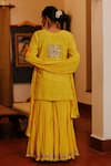 Shop_Nazar by Indu_Yellow Cotton Embroidery Gota Round Neck Floral Kurta Gharara Set_at_Aza_Fashions