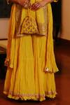 Nazar by Indu_Yellow Cotton Embroidery Gota Round Neck Floral Kurta Gharara Set_Online_at_Aza_Fashions